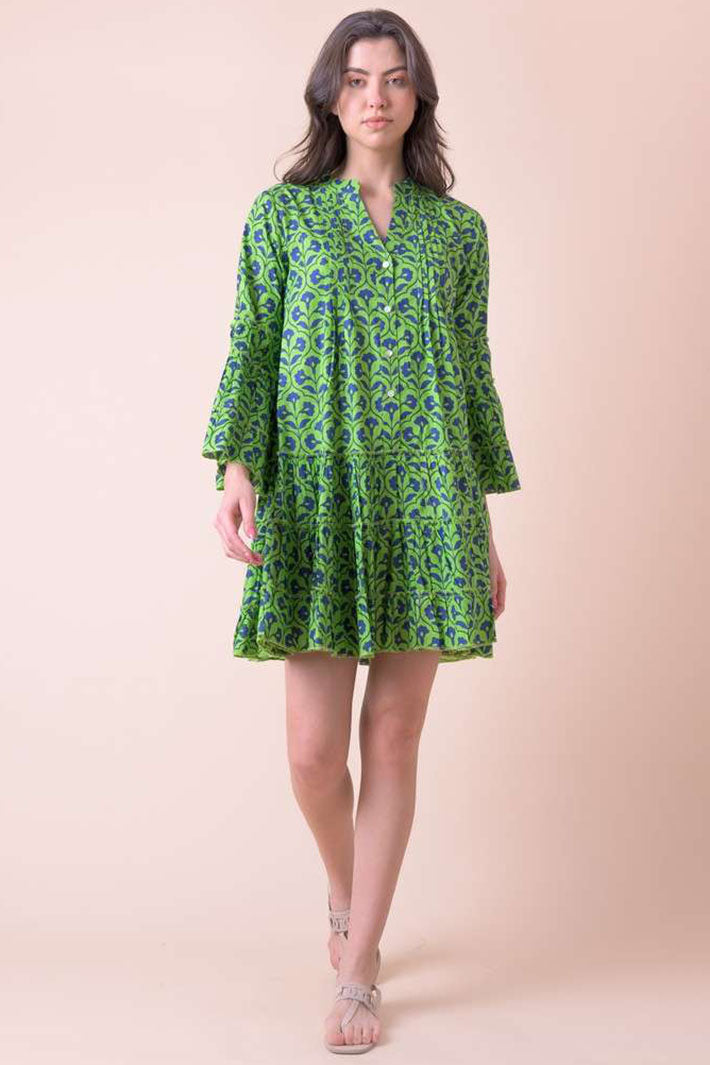 Handprint Dream Apparel AN807C Lime Green Gretchen Print Dress - Olivia Grace Fashion