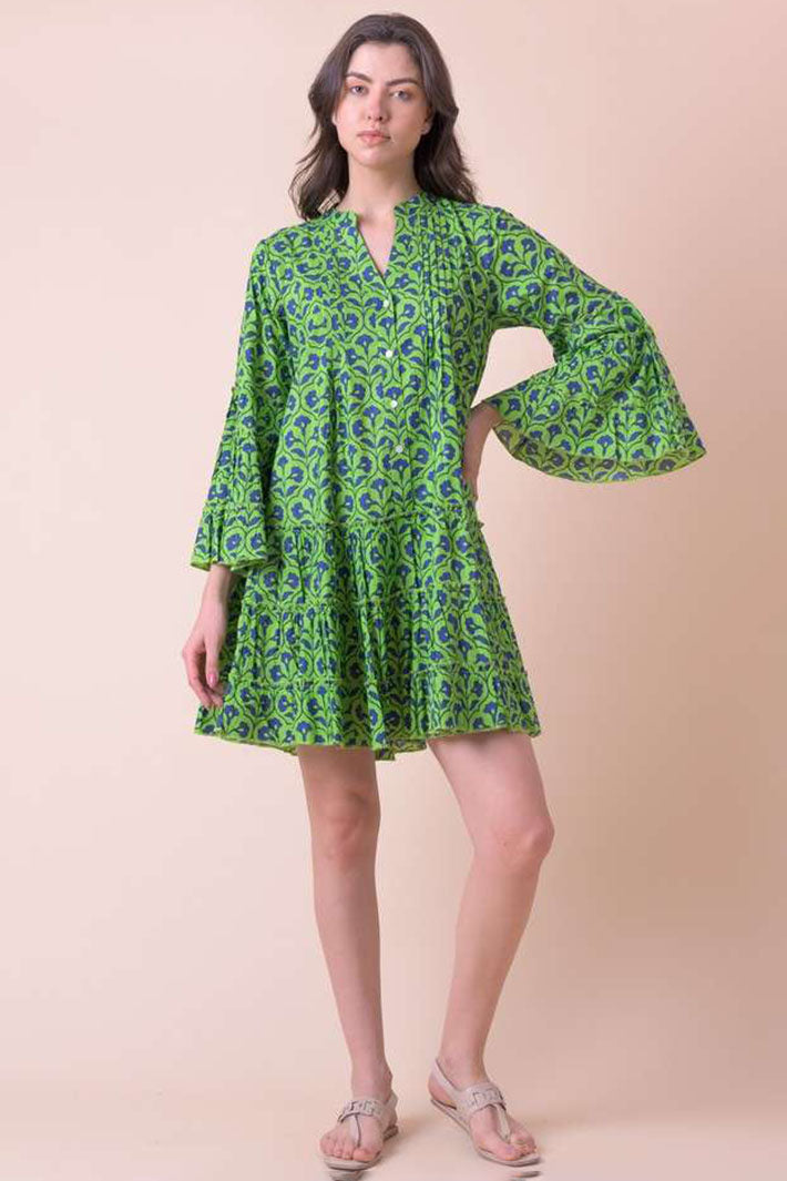 Handprint Dream Apparel AN807C Lime Green Gretchen Print Dress - Olivia Grace Fashion