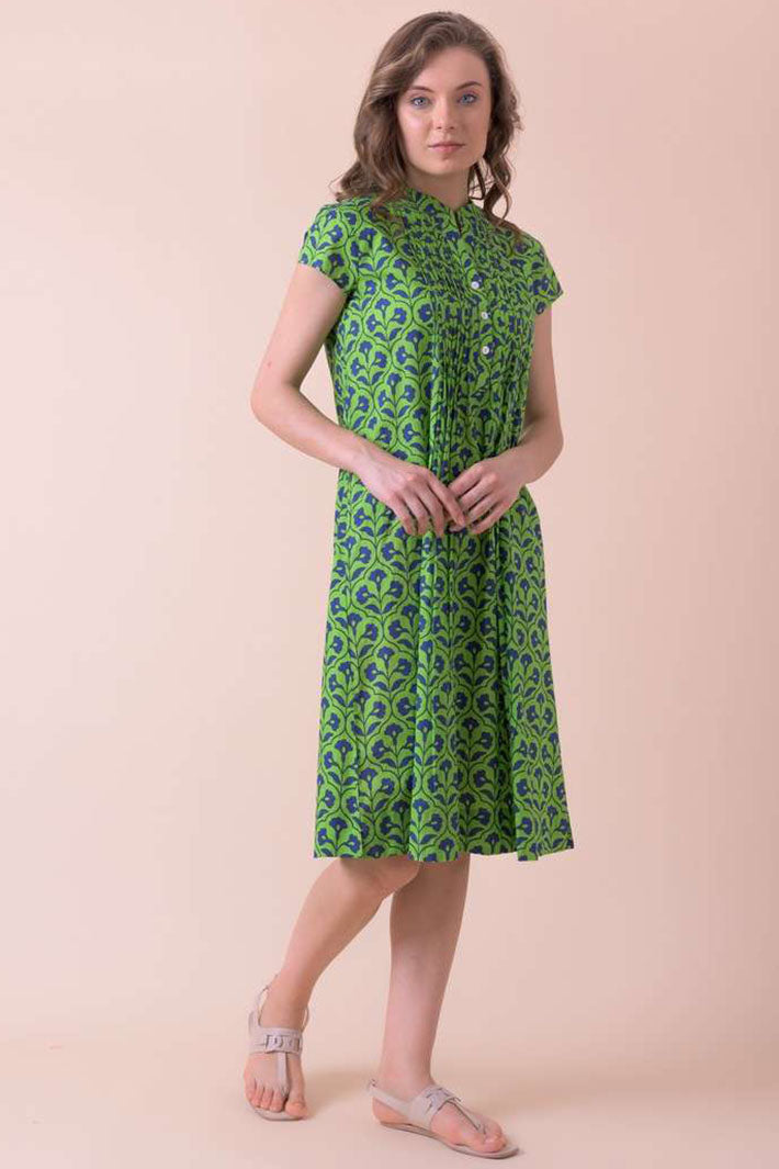 Handprint Dream Apparel AN846B Lacey Kajri Lime Green Print Dress - Olivia Grace Fashion