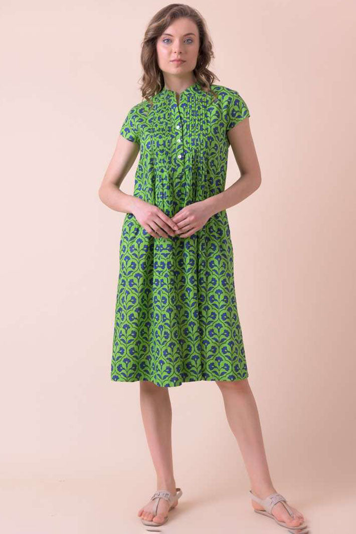 Handprint Dream Apparel AN846B Lacey Kajri Lime Green Print Dress - Olivia Grace Fashion