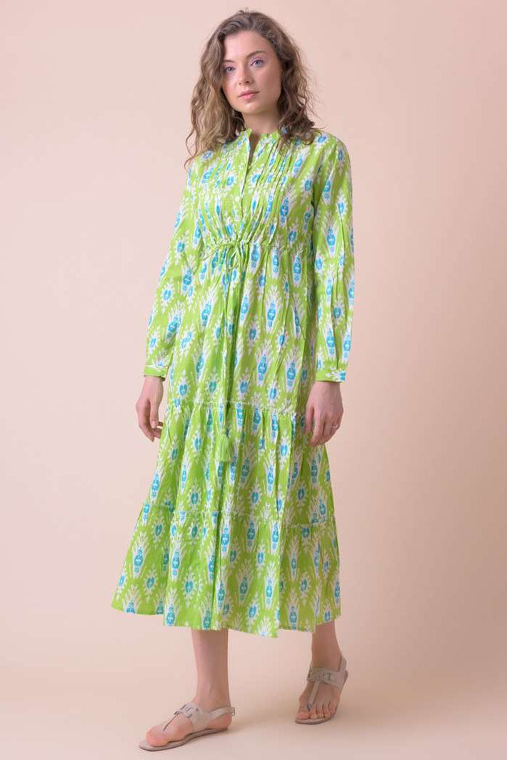 Handprint Dream Apparel AN847C Corfu Lime green Tie Front Dress - Olivia Grace Fashion