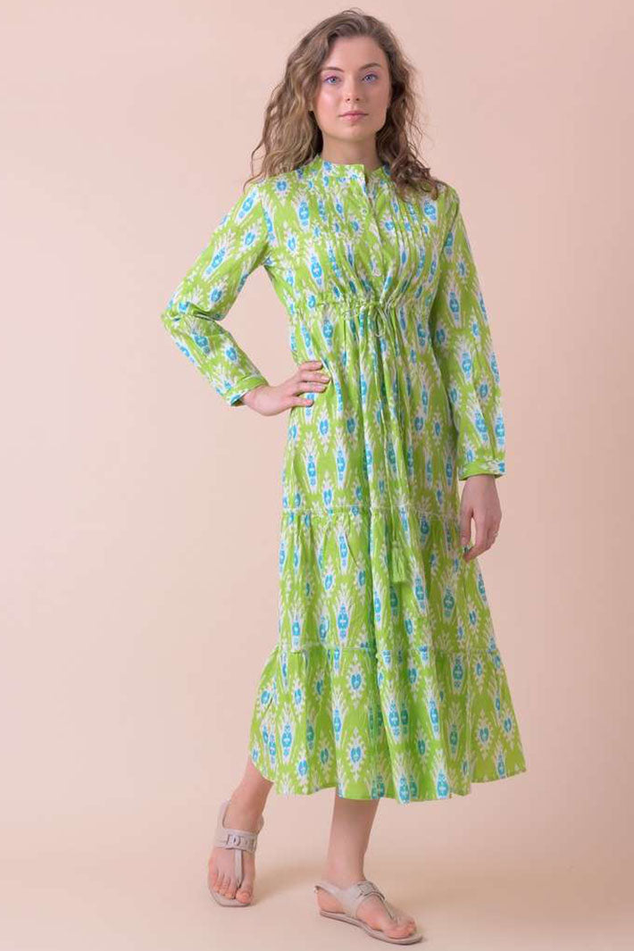 Handprint Dream Apparel AN847C Corfu Lime green Tie Front Dress - Olivia Grace Fashion