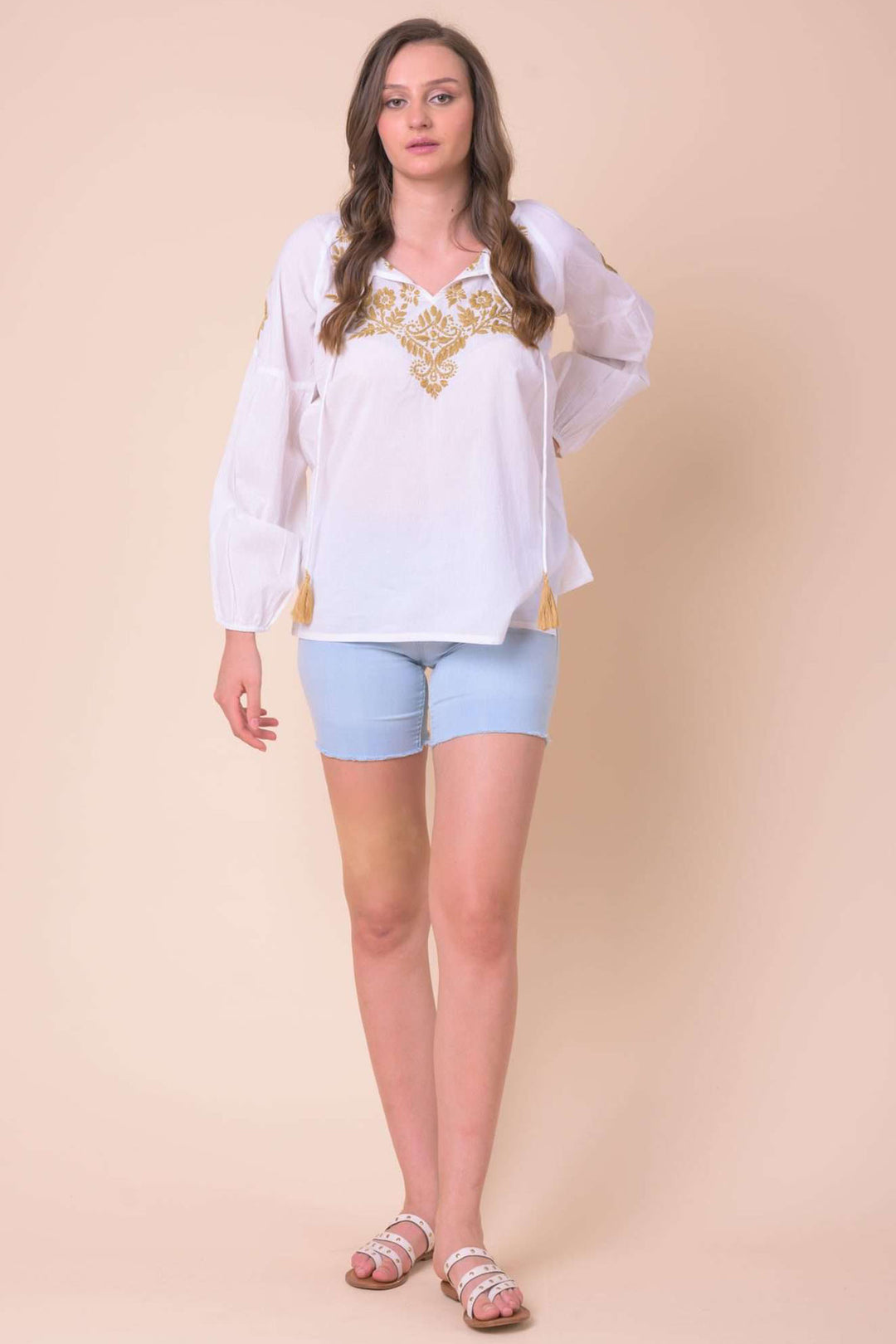 Handprint Dream Apparel NE108B Portia White Long Sleeve Top - Olivia Grace Fashion