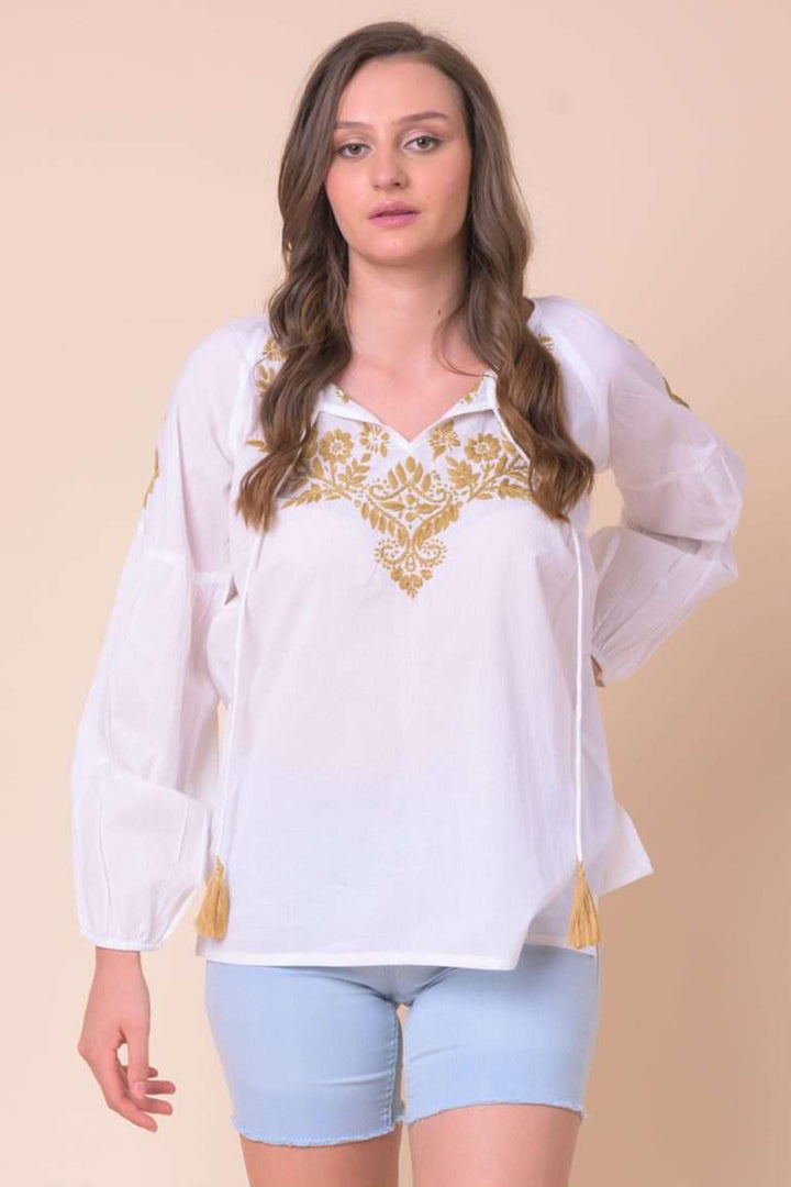 Handprint Dream Apparel NE108B Portia White Long Sleeve Top - Olivia Grace Fashion