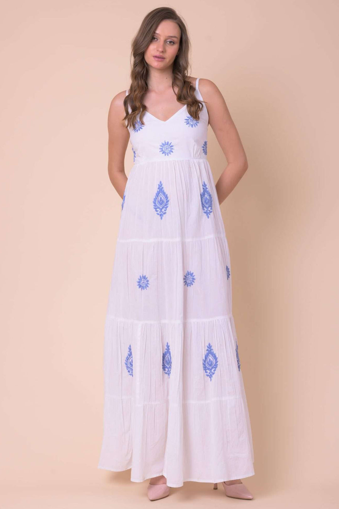 Handprint Dream Apparel NE118B Vanilla White Strap Maxi Dress - Olivia Grace Fashion