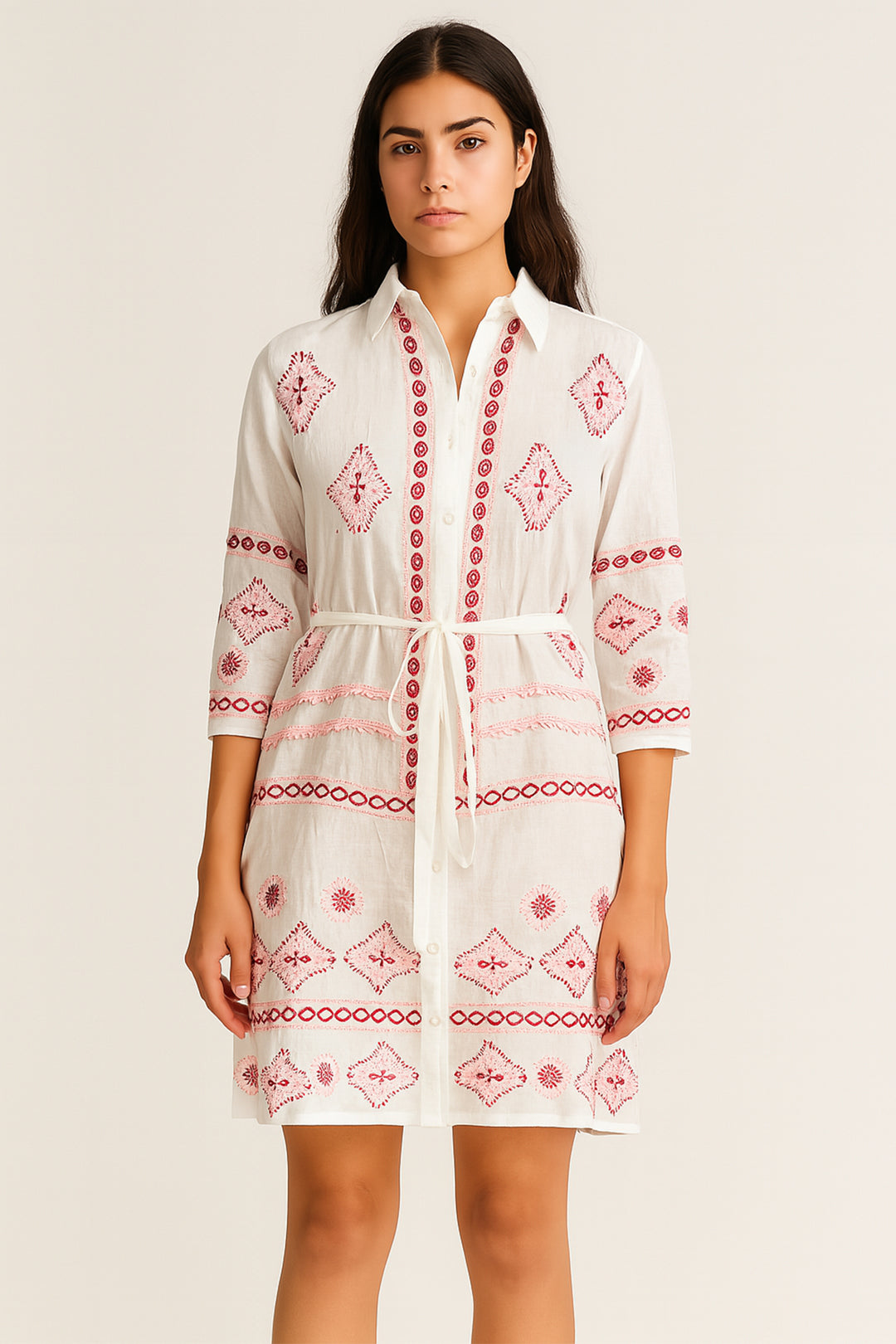 Handprint Dream Apparel NE7133 Ruby White Pink Shirt Dress