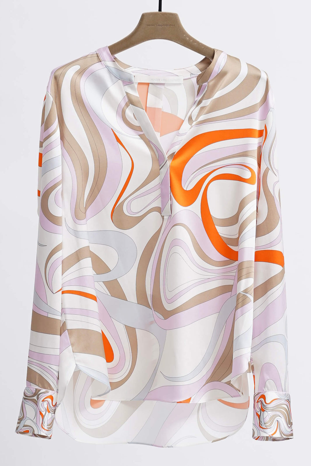 Herzen's Angelegenheit 25233-6171 Taupe Multi Ribbon Print Blouse - Olivia Grace Fashion