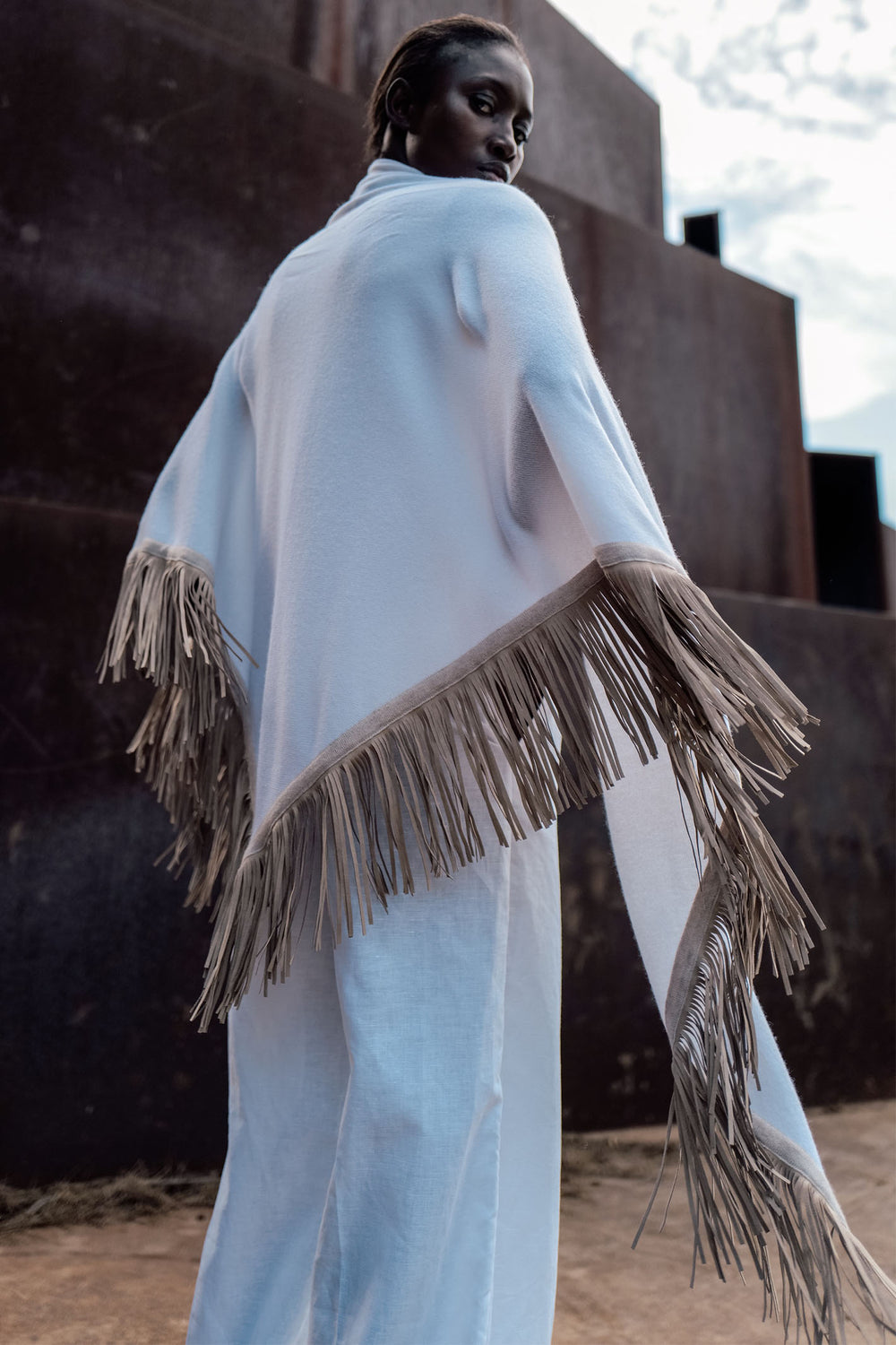 Herzen's Angelegenheit 25242-5001 100241 Superwhite Mushroom Wool Cashmere Wrap - Olivia Grace Fashion