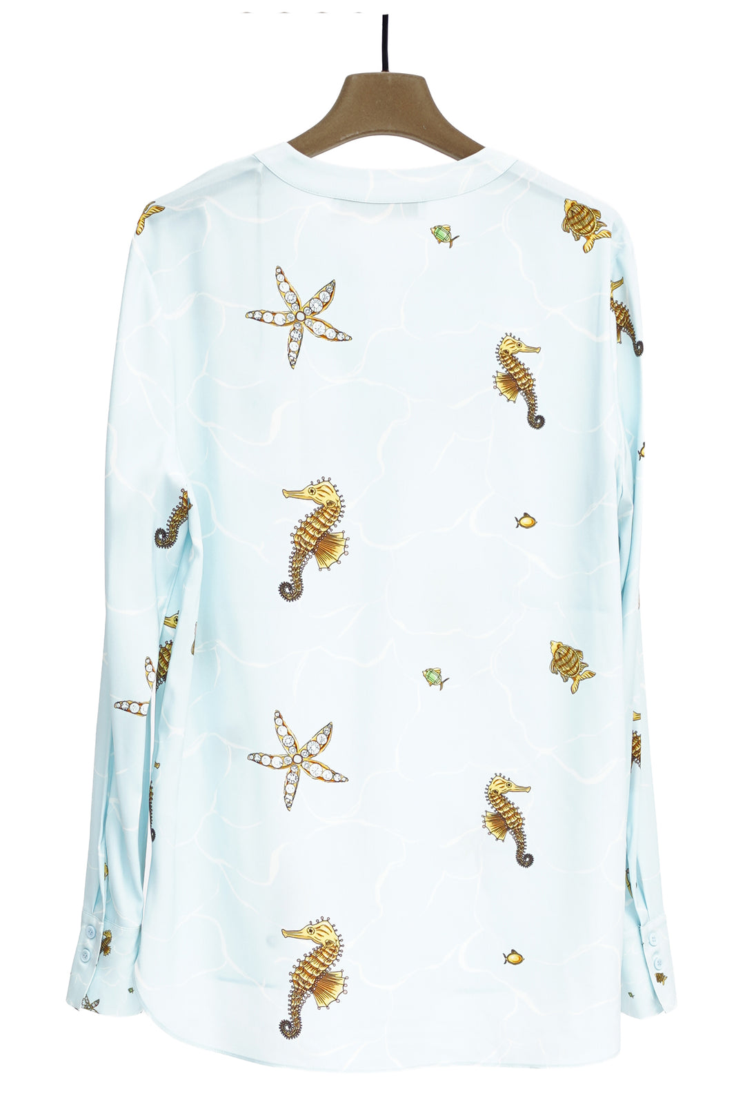 Herzen's Angelegenheit 25261-6090 Breeze Blue Seahorse Print Silk Blouse