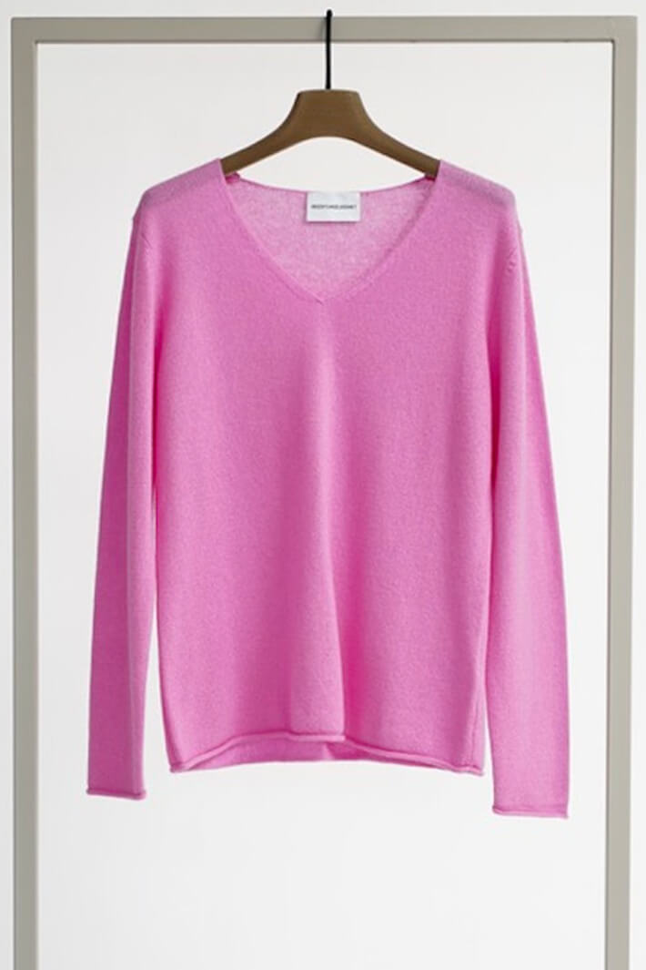 Herzens Angelegenheit ES02 435 Gigi Pink V-Neck Cashmere Jumper - Olivia Grace Fashion