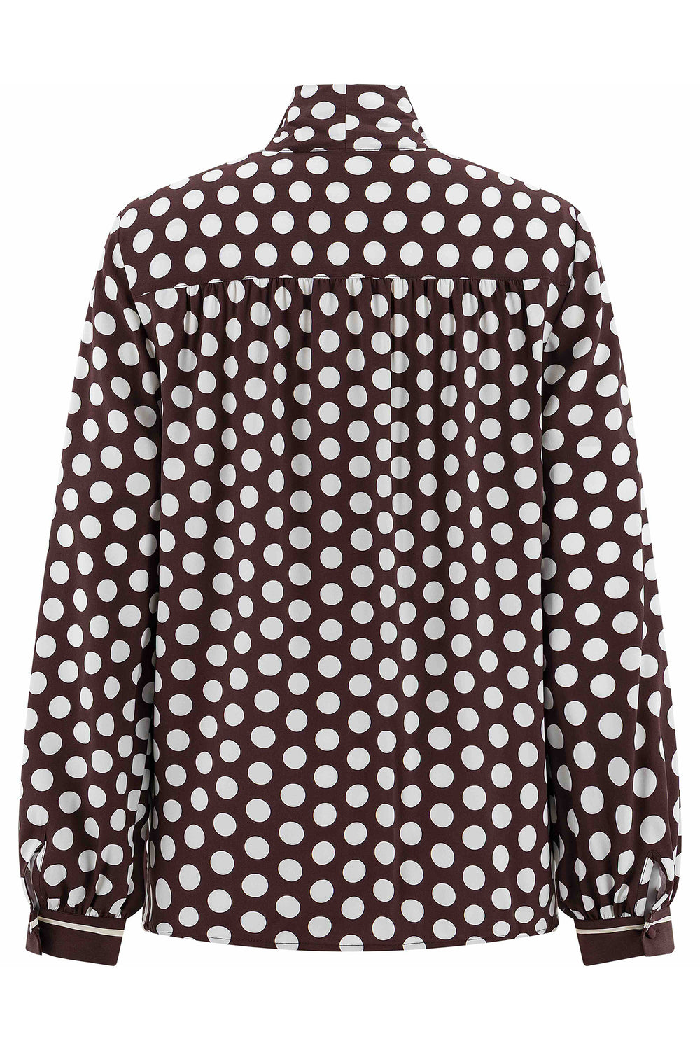 Herzens Black Coffee Creamy Spot Bow Blouse 25263-6056 at Olivia Grace Fashion