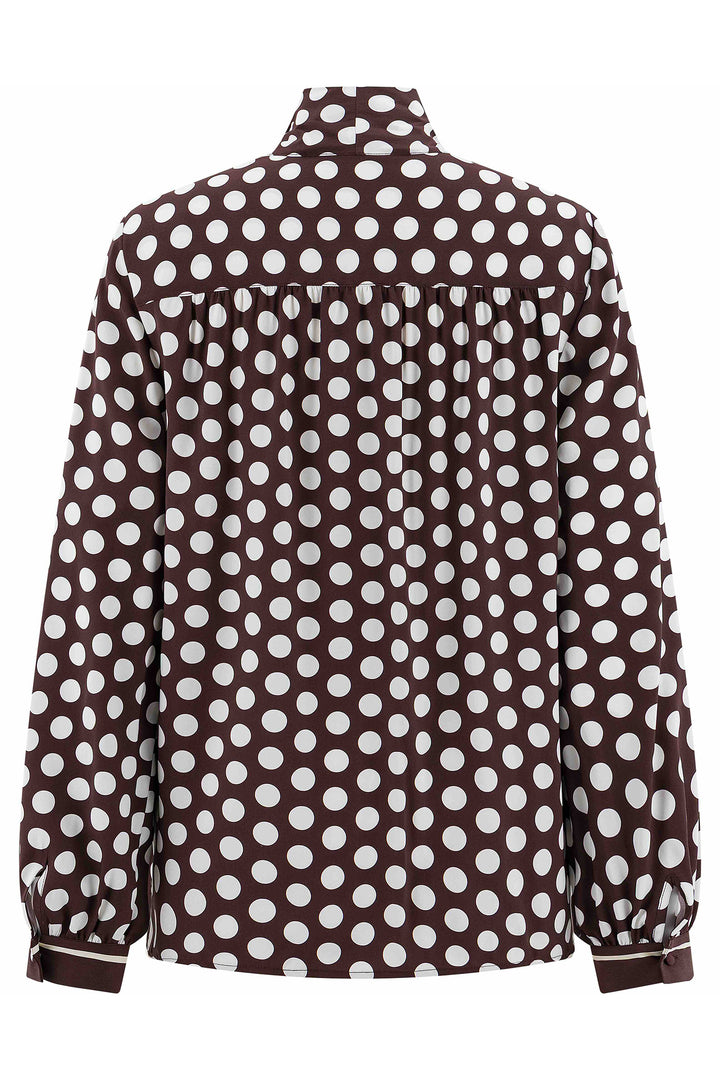 Herzens Black Coffee Creamy Spot Bow Blouse 25263-6056 at Olivia Grace Fashion
