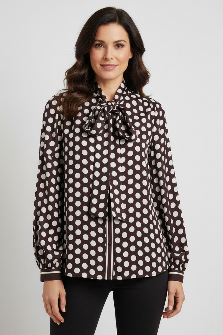 Herzens Black Coffee Creamy Spot Bow Blouse 25263-6056