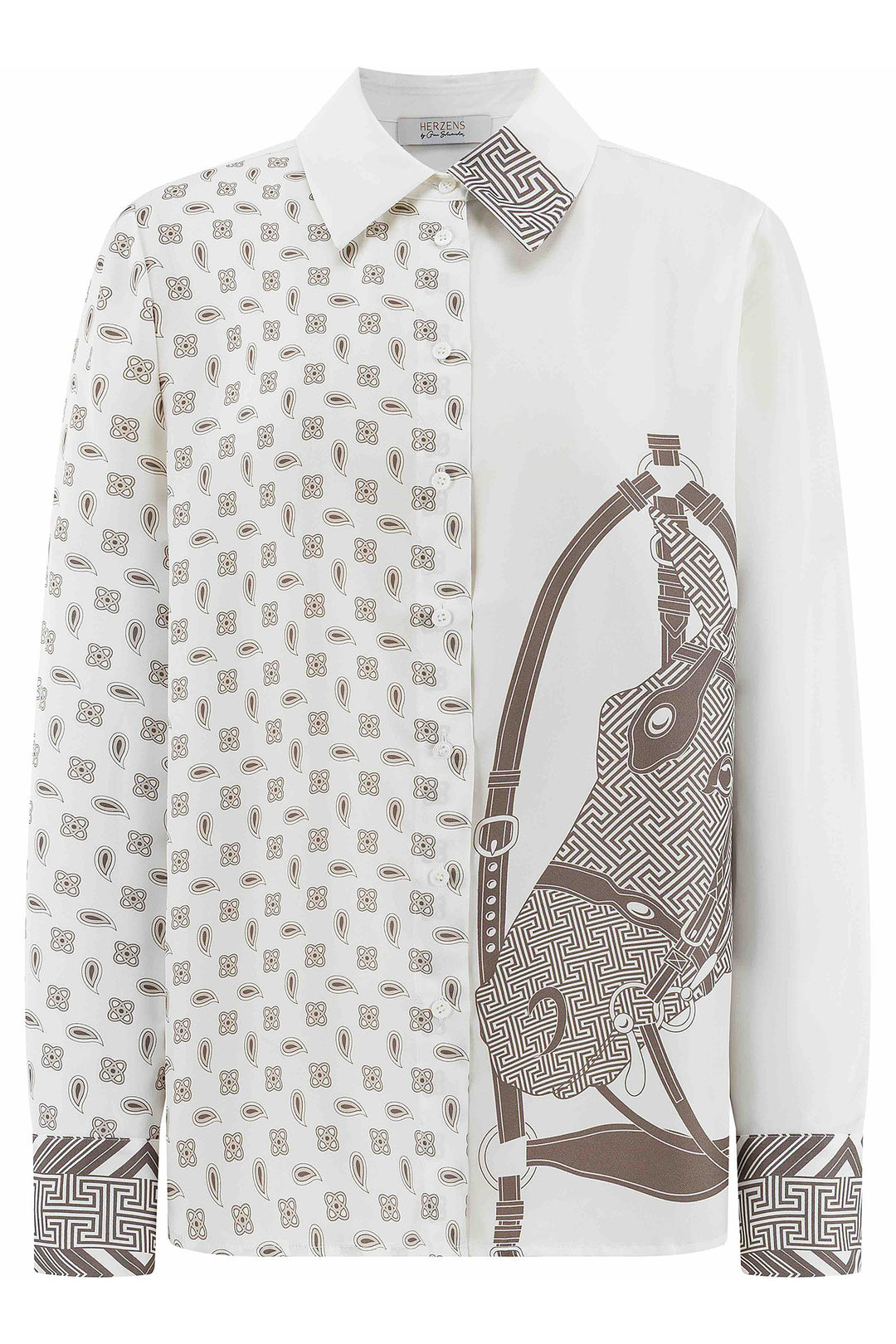 Herzens Gina Schumacher Grey Hazelnut Multi Print Blouse 25263-6189 at Olivia Grace Fashion