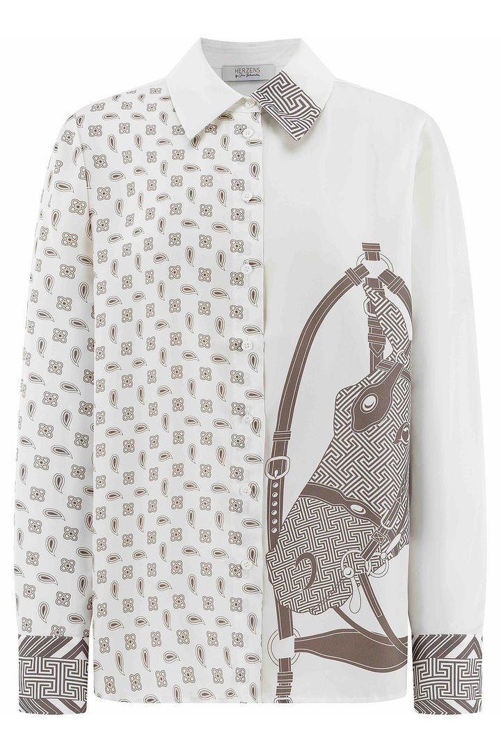 Herzens Gina Schumacher Grey Hazelnut Multi Print Blouse 25263-6189 at Olivia Grace Fashion