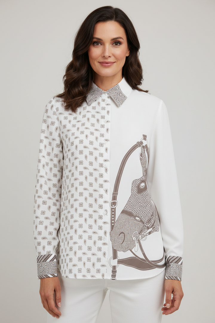 Herzens Gina Schumacher Grey Hazelnut Multi Print Blouse 25263-6189