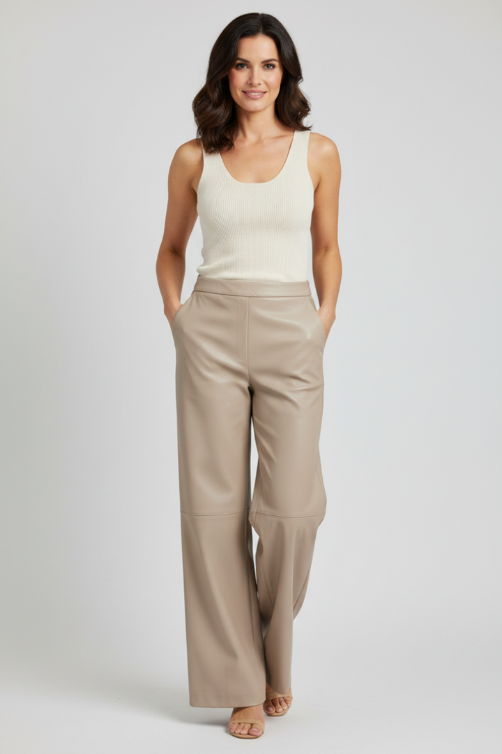 Herzens Hanna Limestone Faux Leather Trousers 25263-6900