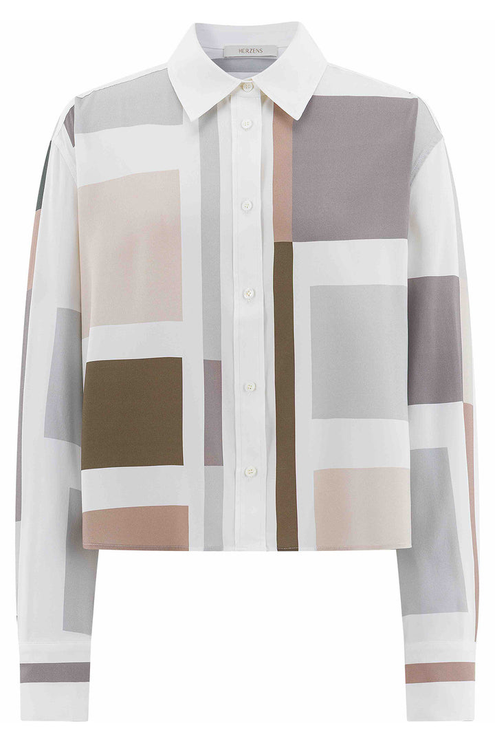 Herzens Limestone Multicolour Block Print Blouse 25263-6060 at Olivia Grace Fashion