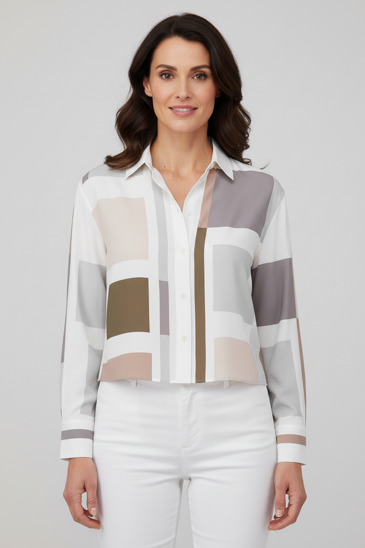 Herzens Limestone Multicolour Block Print Blouse 25263-6060