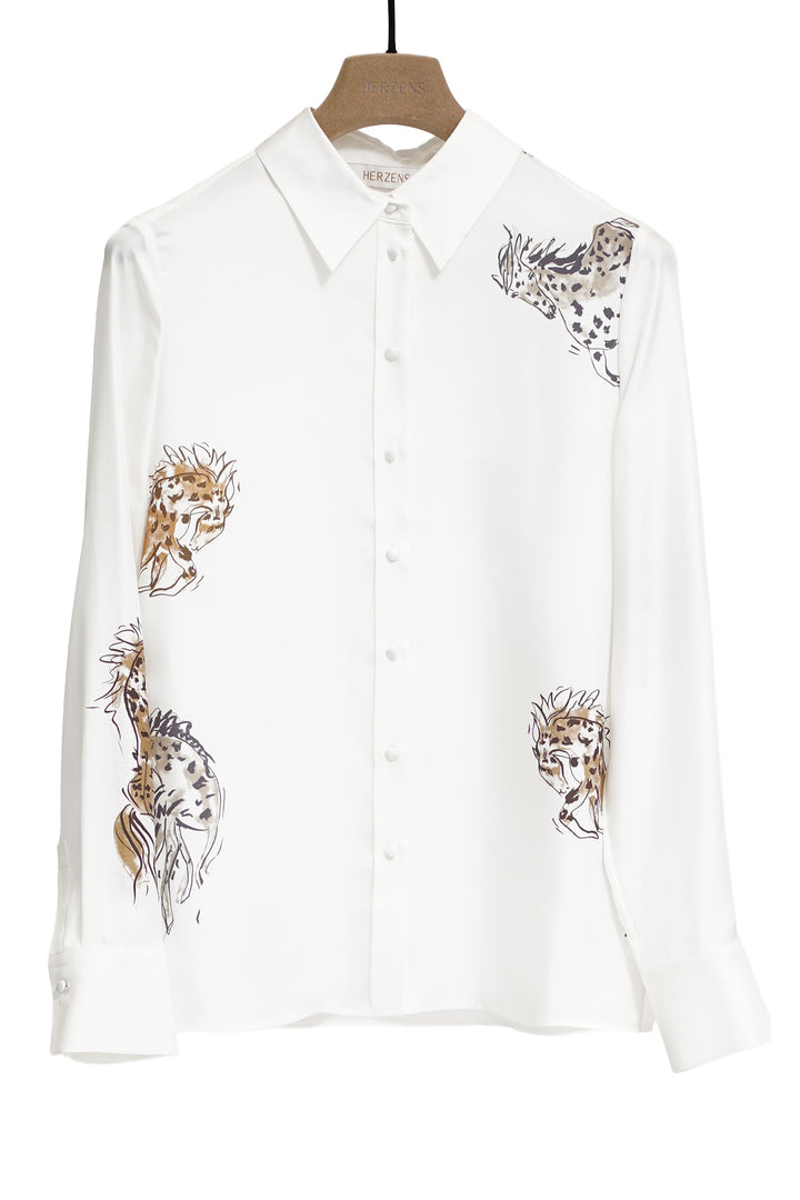 Herzens Sand Multi Wild Horses Print Blouse, front view