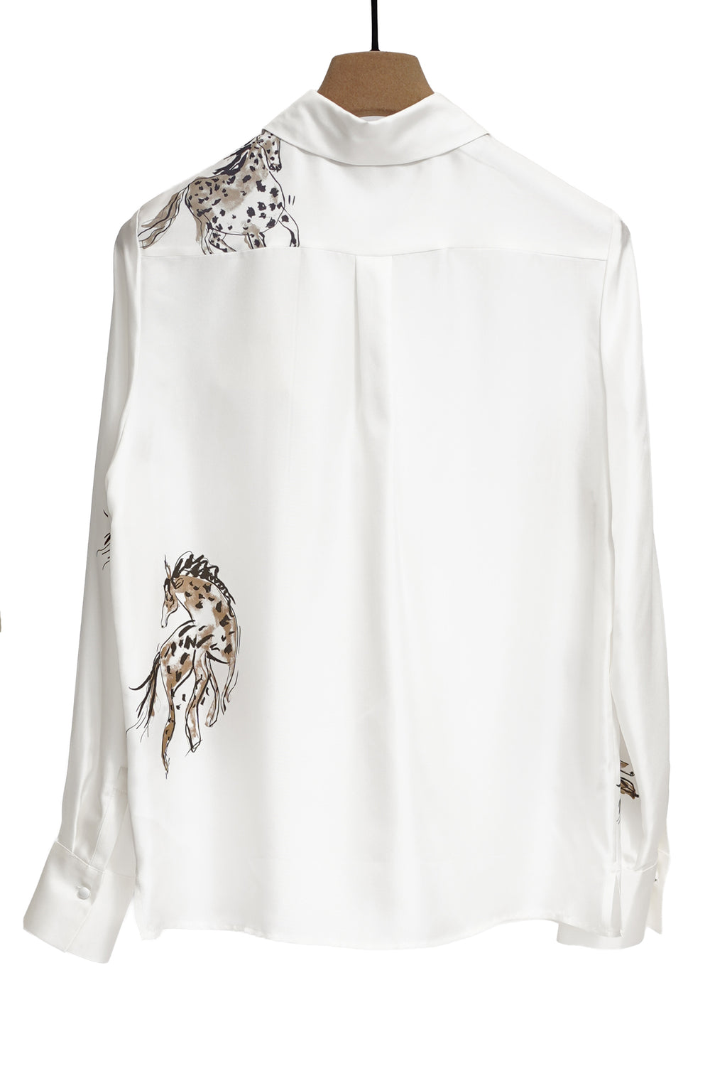 Herzens Sand Multi Wild Horses Print Blouse, back view with shoulder yoke and print
