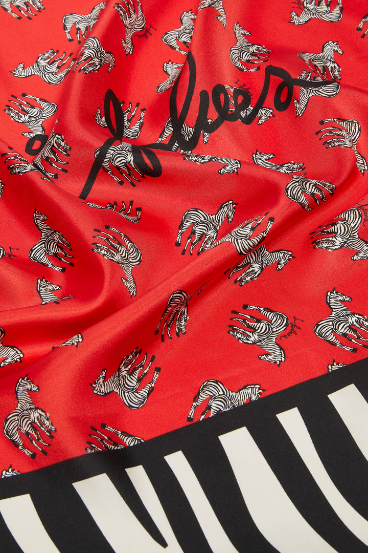 iBlues Candore 2375460236200 Black Red Print Silk Scarf - Oliva Grace Fashion