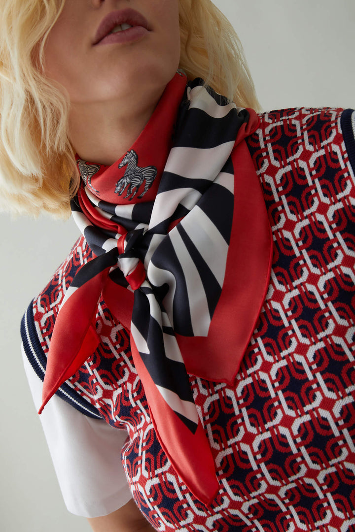 iBlues Candore 2375460236200 Black Red Print Silk Scarf - Oliva Grace Fashion