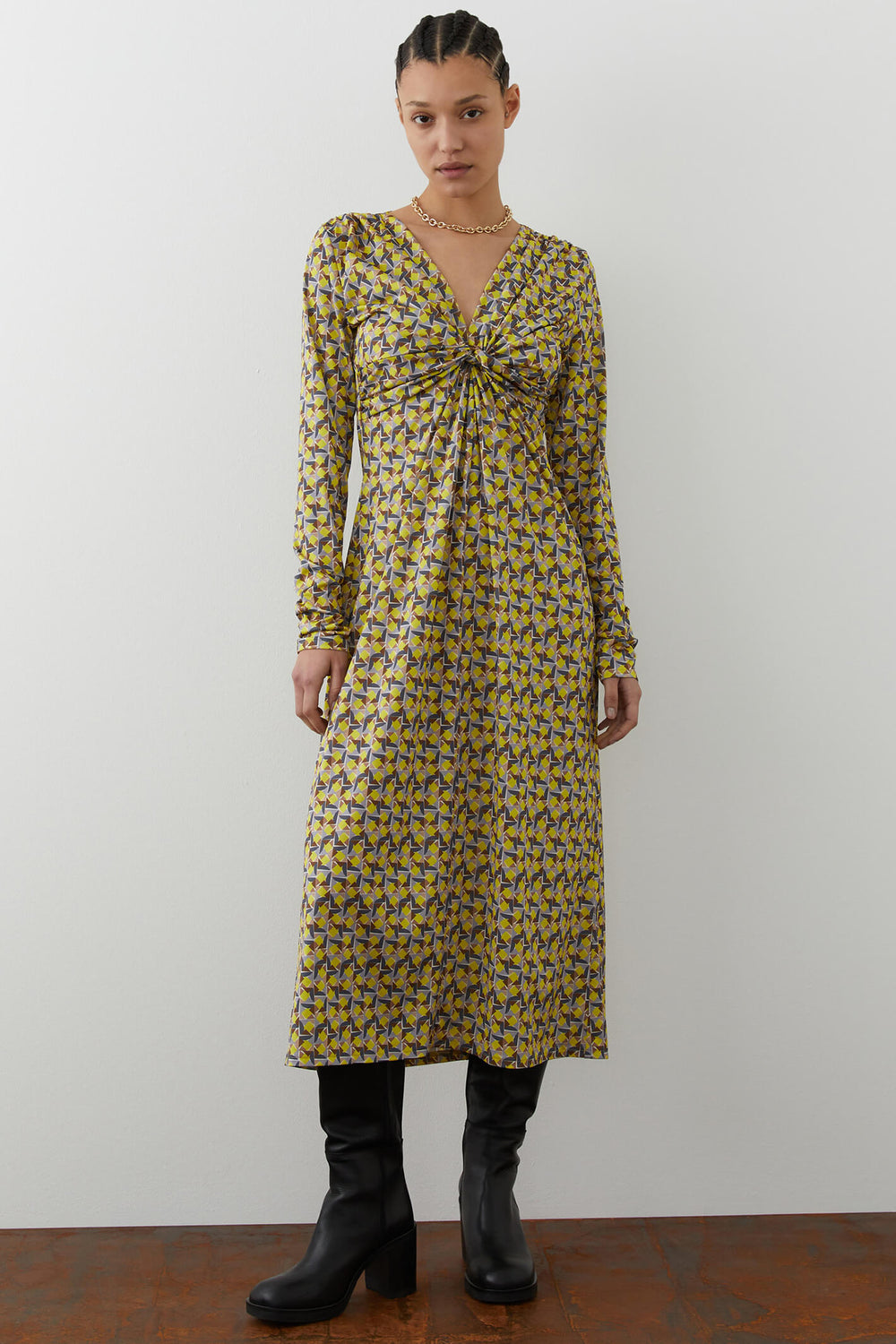 iBlues Nefle 2376260136200 Yellow Giallo Print Jersey Dress - Olivia Grace Fashion