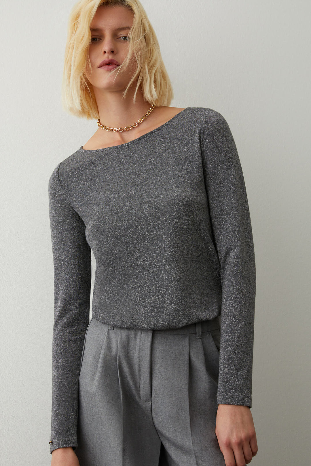 iBlues Otranto 2379760136200 Argento Grey Wide Neck Jumper - Olivia Grace Fashion