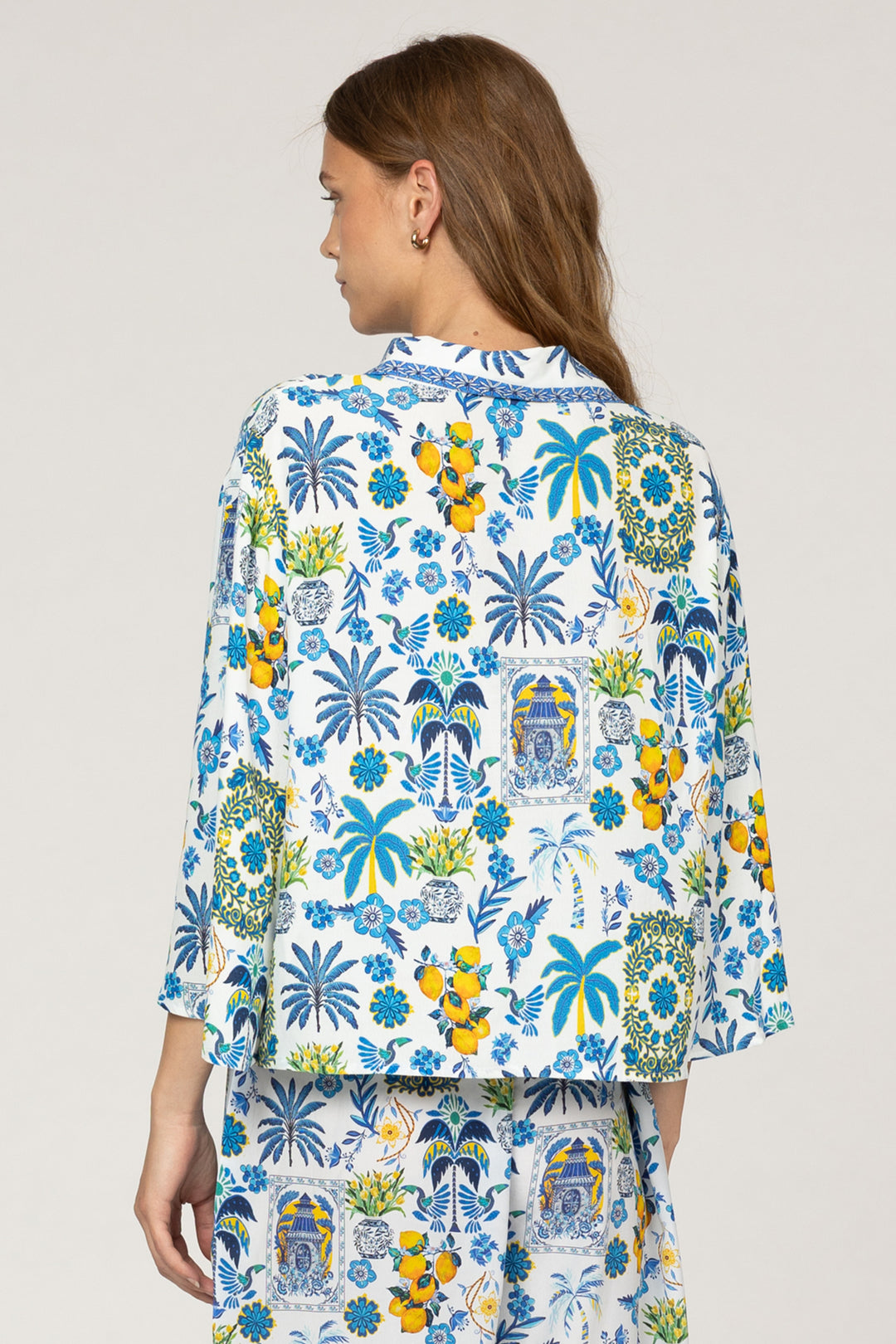 Inoa Bonnie Silk Mix Shirt Papier Colle Light Blue Print