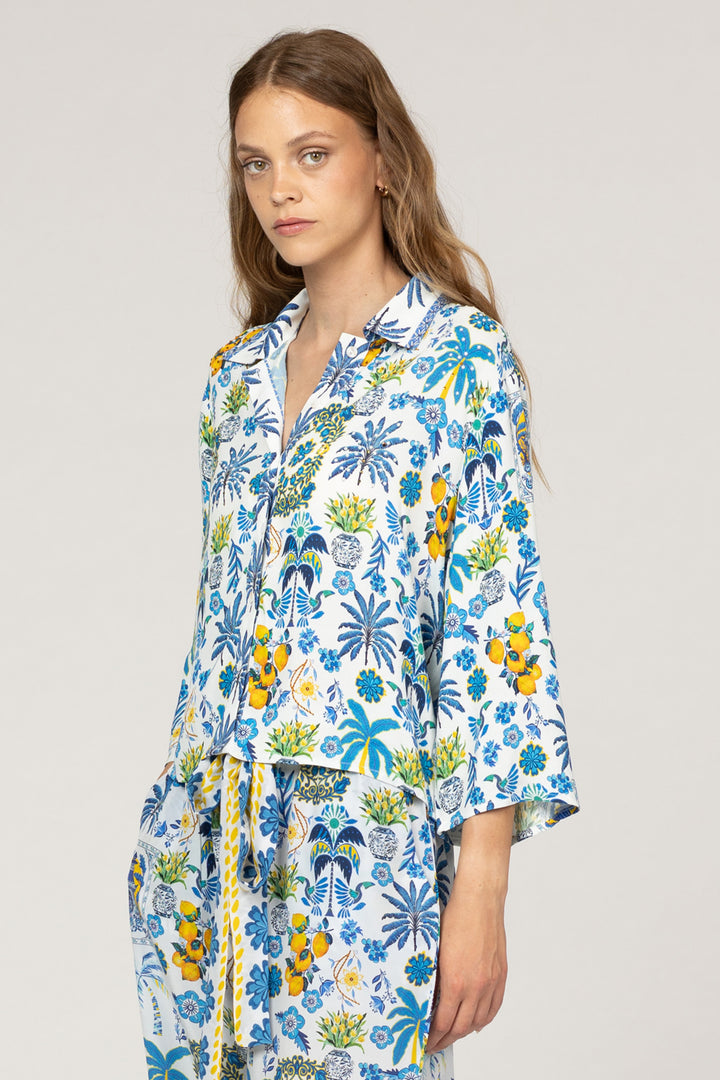 Inoa Bonnie Silk Mix Shirt Papier Colle Light Blue Print