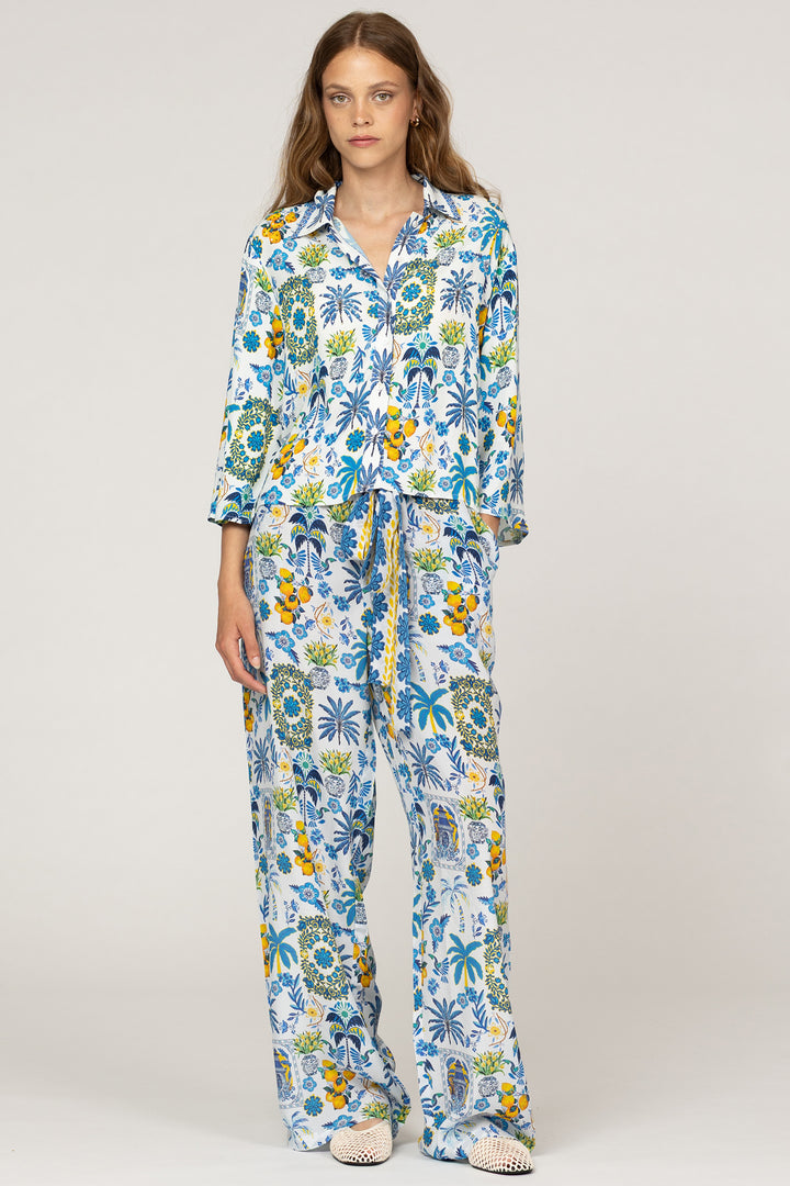 Inoa Bonnie Silk Mix Shirt Papier Colle Light Blue Print