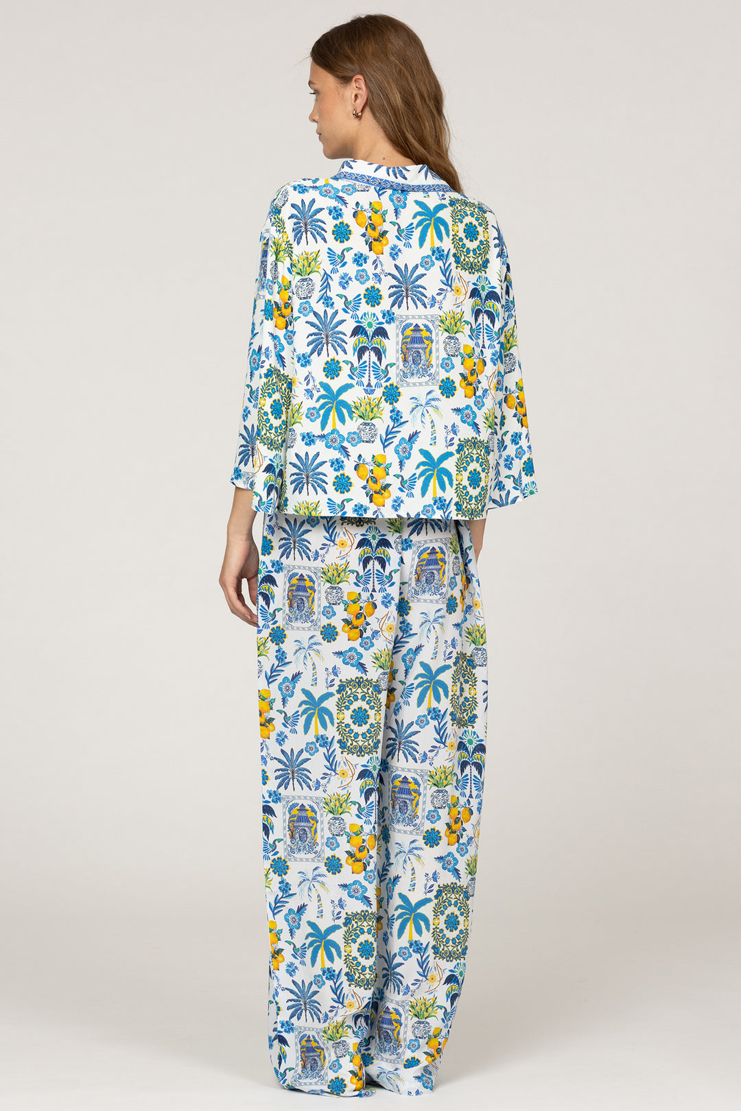 Inoa Bonnie Silk Mix Shirt Papier Colle Light Blue Print