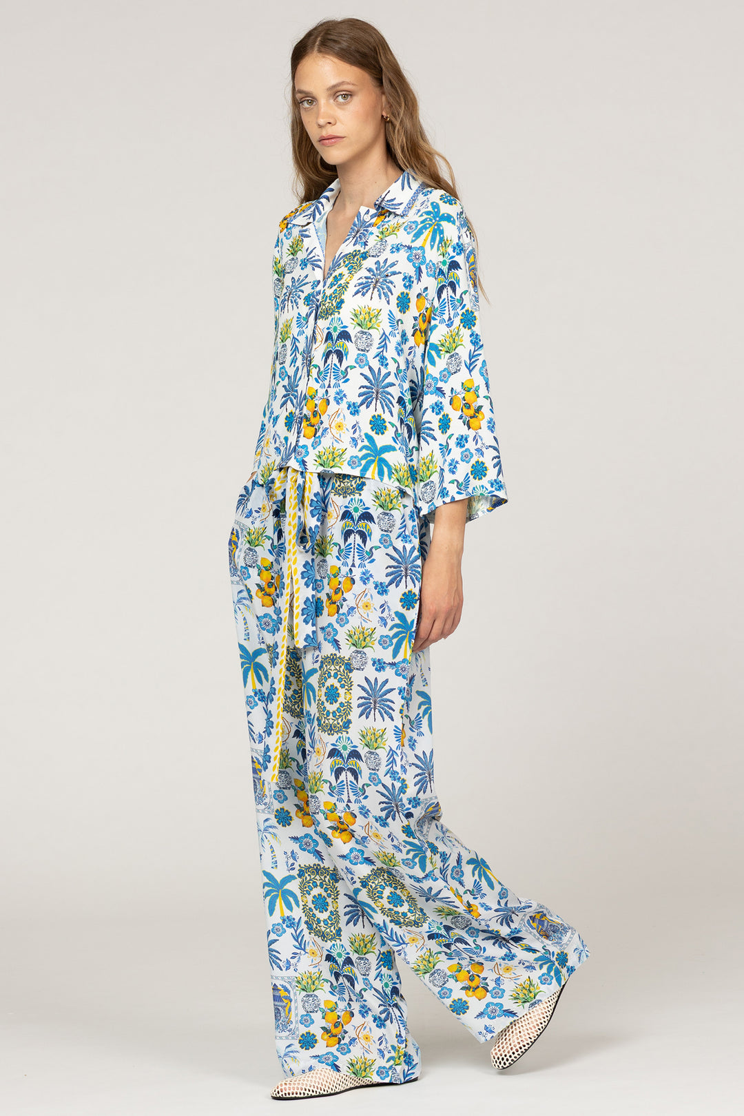 Inoa Bonnie Silk Mix Shirt Papier Colle Light Blue Print