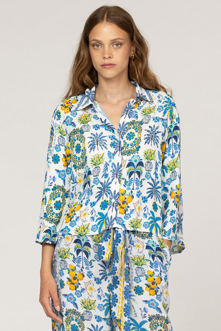 Inoa Bonnie Silk Mix Shirt Papier Colle Light Blue Print