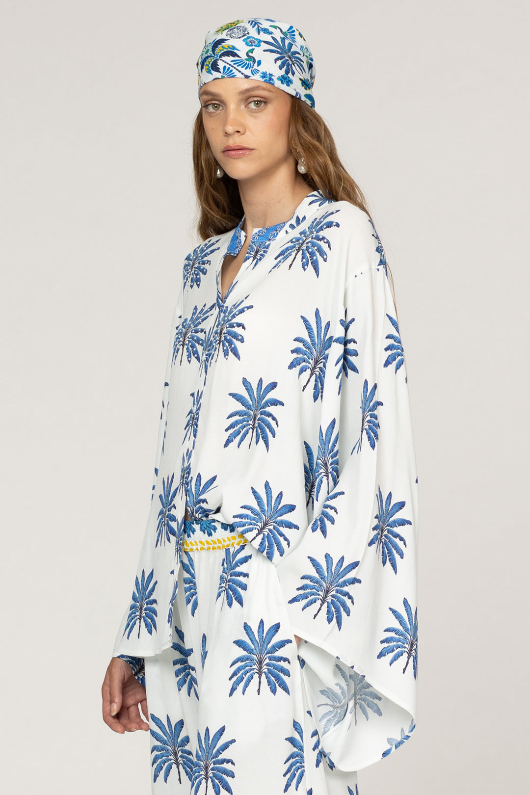 Inoa Cherry Silk Mix Shirt Papier Colle Light Blue Print