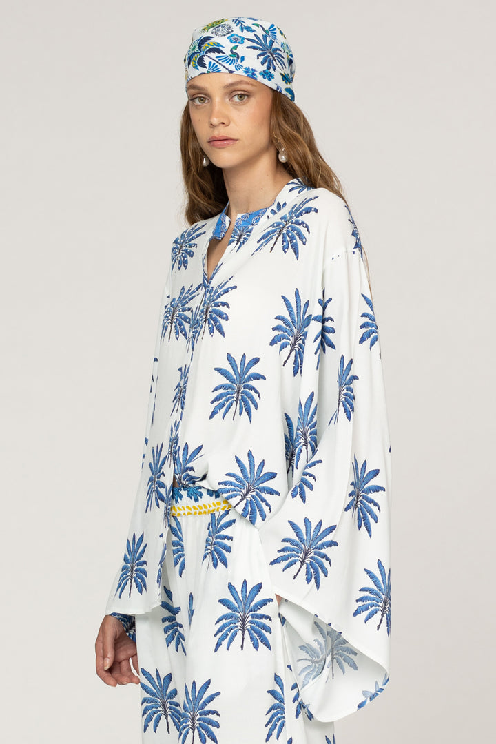 Inoa Cherry Silk Mix Shirt Papier Colle Light Blue Print