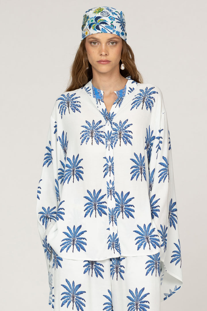 Inoa Cherry Silk Mix Shirt Papier Colle Light Blue Print