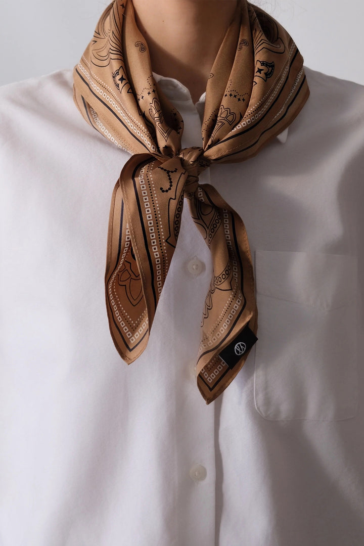 Le Scarf Paisley Silk Scarf Cappuccino, Black &amp; White 65x65