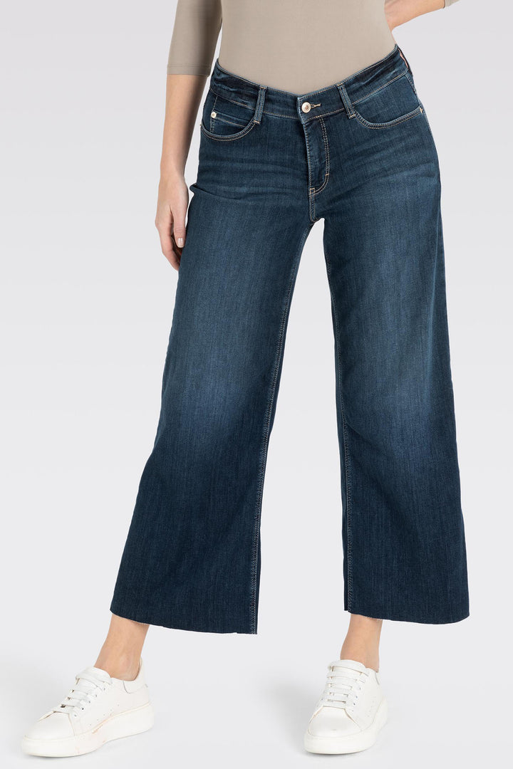 Mac 5438-90-0351L D834 Authentic Dark Blue Dream Wide Cropped Jeans - Olivia Grace Fashion