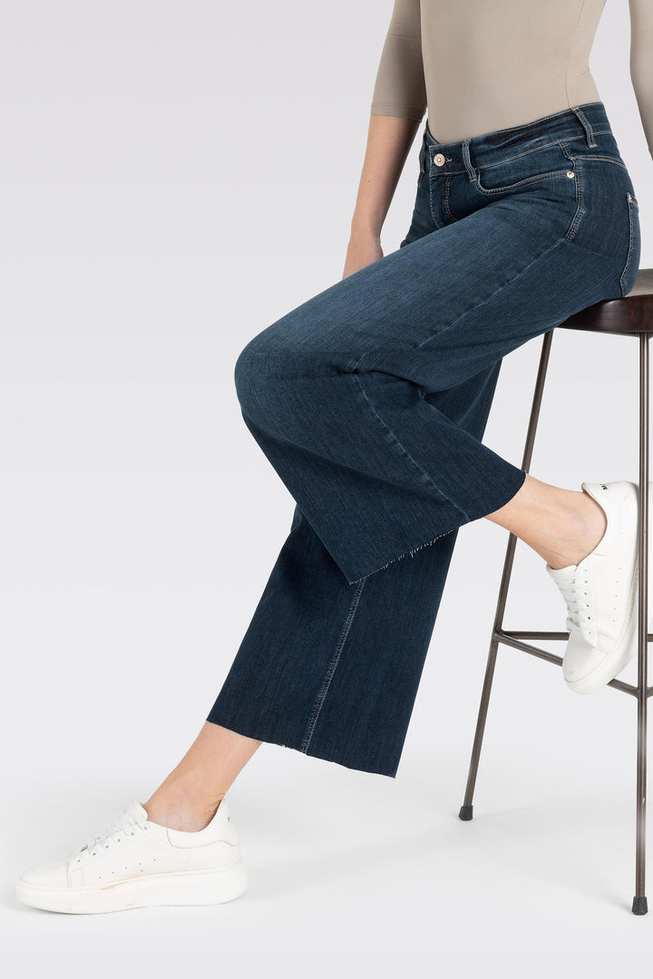 Mac 5438-90-0351L D834 Authentic Dark Blue Dream Wide Cropped Jeans - Olivia Grace Fashion
