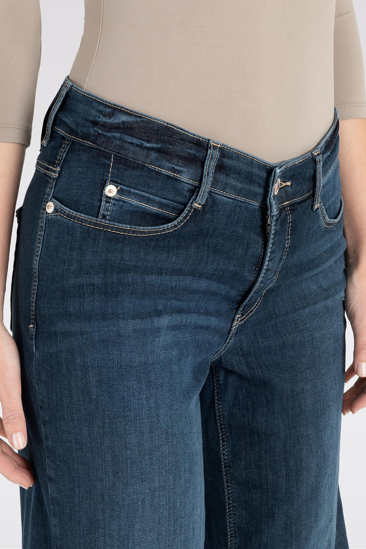 Mac 5438-90-0351L D834 Authentic Dark Blue Dream Wide Cropped Jeans - Olivia Grace Fashion