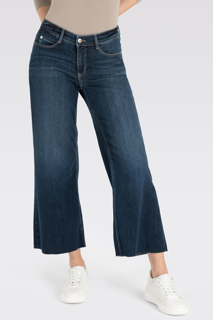 Mac 5438-90-0351L D834 Authentic Dark Blue Dream Wide Cropped Jeans - Olivia Grace Fashion