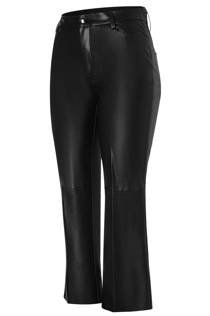 Mac Aida Kick 3082-00-0498L Black Vegan Leather Kick Flare Trousers - Olivia Grace Fashion