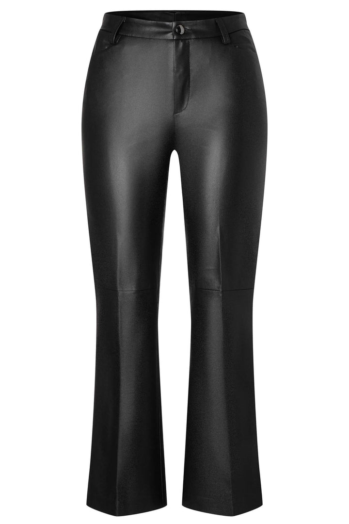 Mac Aida Kick 3082-00-0498L Black Vegan Leather Kick Flare Trousers - Olivia Grace Fashion