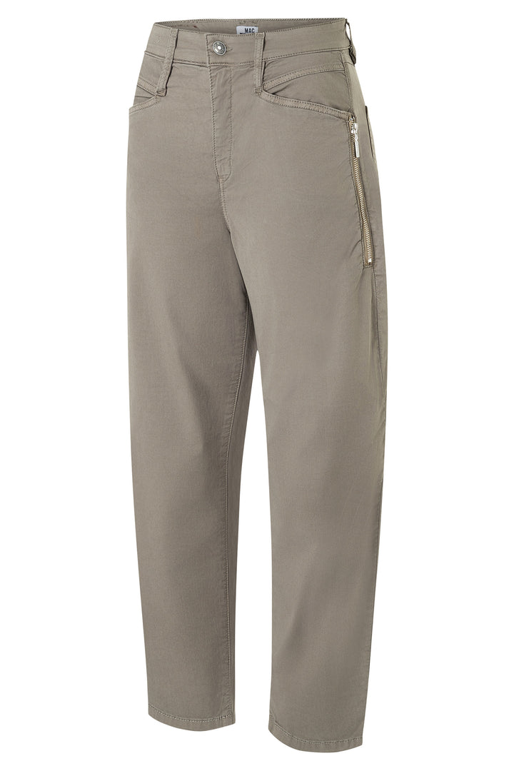 Mac Bora 2.3 Zip Mat Green Antique Authentic Stretch Gabardine Trousers 3141-00-0434L 662A, front angled view, flat