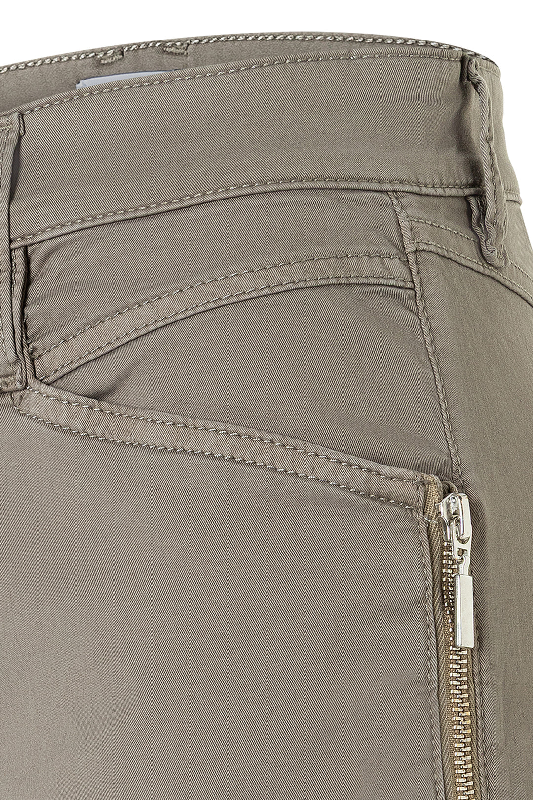 Mac Bora 2.3 Zip Mat Green Antique Authentic Stretch Gabardine Trousers 3141-00-0434L 662A, zip pocket detail, flat