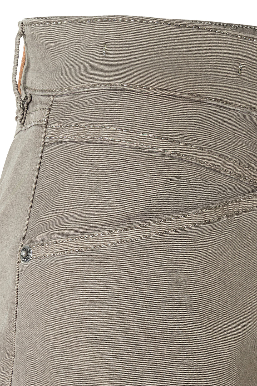 Mac Bora 2.3 Zip Mat Green Antique Authentic Stretch Gabardine Trousers 3141-00-0434L 662A, waistband detail, flat