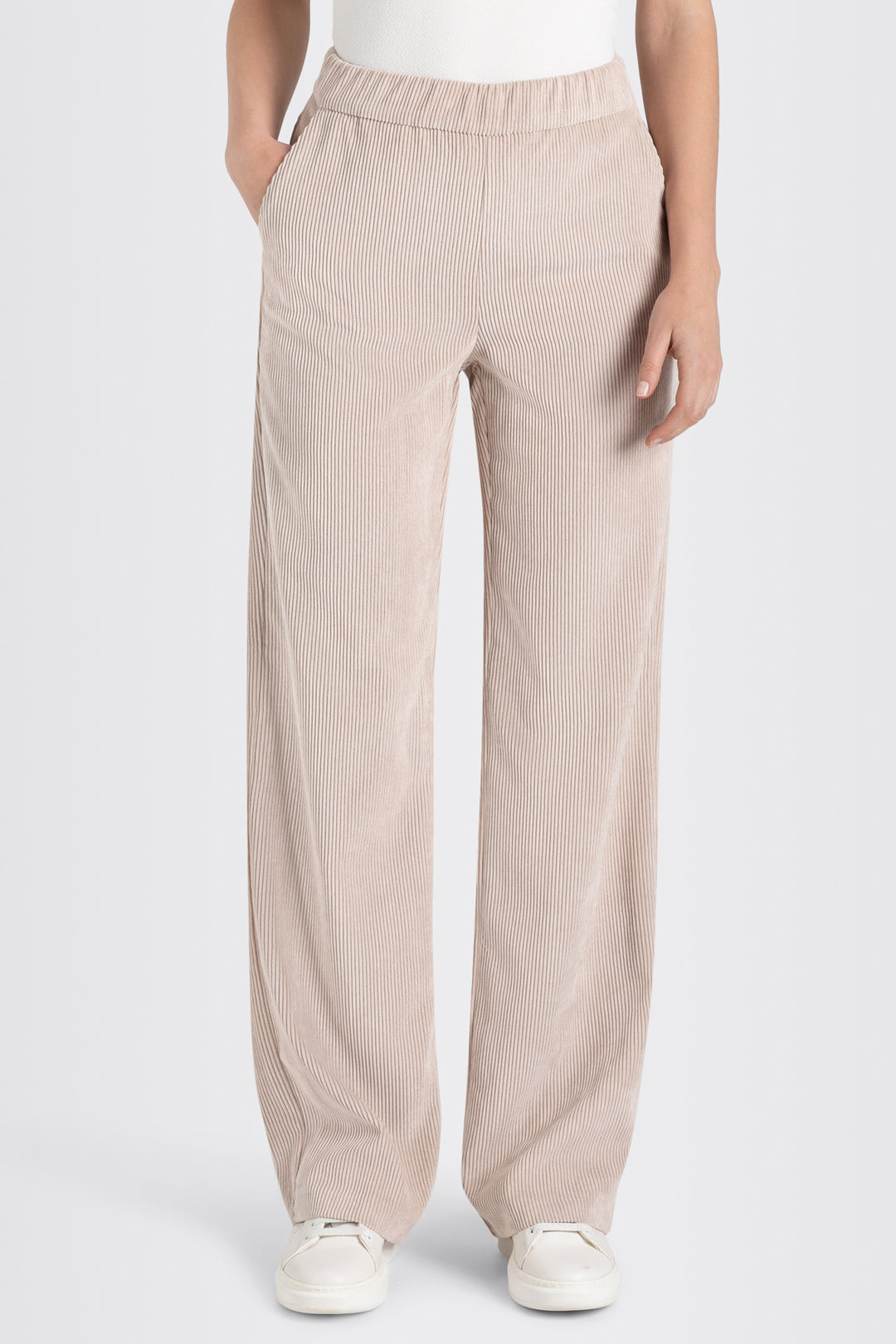 Mac Chiara White Sand Beige Fluid Corduroy Trousers 32L - front view