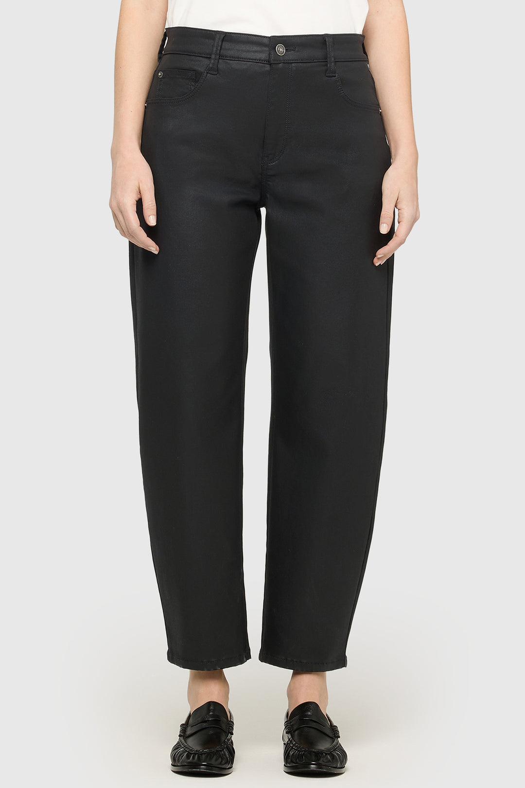 Mac Danni 2.3 Black Coated Cotton Tencel Trousers - front view